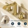 imageFORIOUS 3 Hole Bathroom Vanity Sink FaucetMatte Black Waterfall Widespread Bathroom Faucets 2Handle with Metal PopUp Drain Modern DesignBrushed Gold