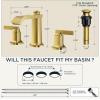 imageFORIOUS 3 Hole Bathroom Vanity Sink FaucetMatte Black Waterfall Widespread Bathroom Faucets 2Handle with Metal PopUp Drain Modern DesignBrushed Gold