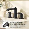 imageFORIOUS 3 Hole Bathroom Vanity Sink FaucetMatte Black Waterfall Widespread Bathroom Faucets 2Handle with Metal PopUp Drain Modern DesignMatte Black