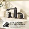 imageFORIOUS 3 Hole Bathroom Vanity Sink FaucetMatte Black Waterfall Widespread Bathroom Faucets 2Handle with Metal PopUp Drain Modern DesignOil Rubbed Bronze