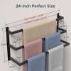 imageFORIOUS 3Tier Towel Bar Wall Mounted 24 Inch Towel Rack for Bathroom HeavyDuty 304 Stainless Steel Towel Rod Holder Space Saving Design Towel Hanger Rail Matte BlackMatte Black