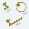 imageFORIOUS 4 Piece Black Bathroom Accessories SUS304 Stainless Steel Toilet Paper Holder and Hand Towel Holder Set Wall Mounted Bathroom Hardware Set with Towel Ring and 2 HooksDark Gold