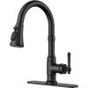 imageFORIOUS Antique Black Kitchen Faucets with Pull Down Sprayer 3 in 1 Stainless Steel High Arc Single Handle Sink Faucet for Farmhouse Camper Rv Bar Fit for 1 or 3 HoleMatte Black