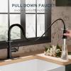 imageFORIOUS Antique Black Kitchen Faucets with Pull Down Sprayer 3 in 1 Stainless Steel High Arc Single Handle Sink Faucet for Farmhouse Camper Rv Bar Fit for 1 or 3 HoleMatte Black