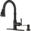 imageFORIOUS Antique Black Kitchen Faucets with Pull Down Sprayer 3 in 1 Stainless Steel High Arc Single Handle Sink Faucet for Farmhouse Camper Rv Bar Fit for 1 or 3 HoleOil Rubbed Bronze