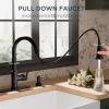 imageFORIOUS Antique Black Kitchen Faucets with Pull Down Sprayer 3 in 1 Stainless Steel High Arc Single Handle Sink Faucet for Farmhouse Camper Rv Bar Fit for 1 or 3 HoleMatte Black