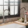 imageFORIOUS Antique Black Kitchen Faucets with Pull Down Sprayer 3 in 1 Stainless Steel High Arc Single Handle Sink Faucet for Farmhouse Camper Rv Bar Fit for 1 or 3 HoleStainless Steel