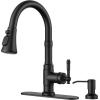 imageFORIOUS Antique Black Kitchen Faucets with Pull Down Sprayer 3 in 1 Stainless Steel High Arc Single Handle Sink Faucet for Farmhouse Camper Rv Bar Fit for 1 or 3 HoleMatte Black