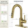 imageFORIOUS Bathroom Faucet 1 Hole with Pull Down Sprayer 3 Hole Brushed Nickel Bathroom Sink Faucet with Pop Up Drain for RV Bar Laundry Vanity Utility Sink Remodel Single Handle DesignBrushed Gold