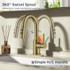 imageFORIOUS Bathroom Faucet 1 Hole with Pull Down Sprayer 3 Hole Brushed Nickel Bathroom Sink Faucet with Pop Up Drain for RV Bar Laundry Vanity Utility Sink Remodel Single Handle DesignBrushed Gold