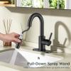 imageFORIOUS Bathroom Faucet 1 Hole with Pull Down Sprayer 3 Hole Brushed Nickel Bathroom Sink Faucet with Pop Up Drain for RV Bar Laundry Vanity Utility Sink Remodel Single Handle DesignMatte Black
