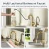 imageFORIOUS Bathroom Faucet 1 Hole with Pull Down Sprayer 3 Hole Brushed Nickel Bathroom Sink Faucet with Pop Up Drain for RV Bar Laundry Vanity Utility Sink Remodel Single Handle DesignBrushed Gold