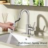 imageFORIOUS Bathroom Faucet 1 Hole with Pull Down Sprayer 3 Hole Brushed Nickel Bathroom Sink Faucet with Pop Up Drain for RV Bar Laundry Vanity Utility Sink Remodel Single Handle DesignStainless Steel