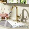 imageFORIOUS Bathroom Faucet 1 Hole with Pull Down Sprayer 3 Hole Brushed Nickel Bathroom Sink Faucet with Pop Up Drain for RV Bar Laundry Vanity Utility Sink Remodel Single Handle DesignBrushed Gold