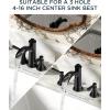 imageFORIOUS Black Bathroom Faucet 3 Hole 2 Handle Brass 8 Inch Widespread Matte Black Bathroom Sink Faucet Waterfall with Popup Drain and CUPC Flexible Hoses Vanity Tap 3 HolesMatte Black