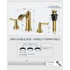 imageFORIOUS Black Bathroom Faucet 3 Hole 2 Handle Brass 8 Inch Widespread Matte Black Bathroom Sink Faucet Waterfall with Popup Drain and CUPC Flexible Hoses Vanity Tap 3 HolesBrushed Gold