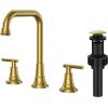 imageFORIOUS Black Bathroom Faucet for Sink 3 HoleWidespread Matte Black Bathroom Sink Faucets2 Handles RV Bathroom Faucets Vanity with Pop Up Drain and Supply HosesBrushed Gold