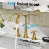 imageFORIOUS Black Bathroom Faucet for Sink 3 HoleWidespread Matte Black Bathroom Sink Faucets2 Handles RV Bathroom Faucets Vanity with Pop Up Drain and Supply HosesBrushed Gold