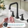 imageFORIOUS Black Bathroom Faucet for Sink 3 HoleWidespread Matte Black Bathroom Sink Faucets2 Handles RV Bathroom Faucets Vanity with Pop Up Drain and Supply HosesMatte Black