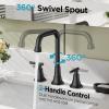 imageFORIOUS Black Bathroom Faucet for Sink 3 HoleWidespread Matte Black Bathroom Sink Faucets2 Handles RV Bathroom Faucets Vanity with Pop Up Drain and Supply HosesMatte Black