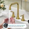 imageFORIOUS Black Bathroom Faucet for Sink 3 HoleWidespread Matte Black Bathroom Sink Faucets2 Handles RV Bathroom Faucets Vanity with Pop Up Drain and Supply HosesBrushed Gold