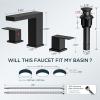 imageFORIOUS Black Bathroom Faucets 3 Hole Matte Black Bathroom Sink Faucet 8 Inch Widespread 2 Handle for Restroom Sink with Pop Up Drain CUPC Supply Hose and Spare Water Saving Aerator Vanity 3 HolesMatte Black