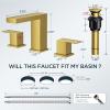 imageFORIOUS Black Bathroom Faucets 3 Hole Matte Black Bathroom Sink Faucet 8 Inch Widespread 2 Handle for Restroom Sink with Pop Up Drain CUPC Supply Hose and Spare Water Saving Aerator Vanity 3 HolesBrushed Gold