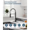 imageFORIOUS Black Kitchen Faucet with Soap Dispenser Stainless Steel Single Handle Modern Spring Commercial Sink Faucet with Pull Down Sprayer for Laundry ampamp Utility Room RV Camp Bar FarmhouseMatte Black