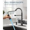 imageFORIOUS Black Kitchen Faucet with Soap Dispenser Stainless Steel Single Handle Modern Spring Commercial Sink Faucet with Pull Down Sprayer for Laundry ampamp Utility Room RV Camp Bar FarmhouseMatte Black