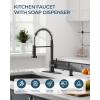 imageFORIOUS Black Kitchen Faucet with Soap Dispenser Stainless Steel Single Handle Modern Spring Commercial Sink Faucet with Pull Down Sprayer for Laundry ampamp Utility Room RV Camp Bar FarmhouseMatte Black