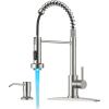 imageFORIOUS Black Kitchen Faucet with Soap Dispenser Stainless Steel Single Handle Modern Spring Commercial Sink Faucet with Pull Down Sprayer for Laundry ampamp Utility Room RV Camp Bar FarmhouseStainless Steel