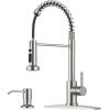 imageFORIOUS Black Kitchen Faucet with Soap Dispenser Stainless Steel Single Handle Modern Spring Commercial Sink Faucet with Pull Down Sprayer for Laundry ampamp Utility Room RV Camp Bar FarmhouseStainless Steel