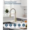 imageFORIOUS Black Kitchen Faucet with Soap Dispenser Stainless Steel Single Handle Modern Spring Commercial Sink Faucet with Pull Down Sprayer for Laundry ampamp Utility Room RV Camp Bar FarmhouseGold