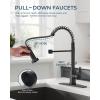 imageFORIOUS Black Kitchen Faucet with Soap Dispenser Stainless Steel Single Handle Modern Spring Commercial Sink Faucet with Pull Down Sprayer for Laundry ampamp Utility Room RV Camp Bar FarmhouseMatte Black