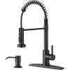 imageFORIOUS Black Kitchen Faucet with Soap Dispenser Stainless Steel Single Handle Modern Spring Commercial Sink Faucet with Pull Down Sprayer for Laundry ampamp Utility Room RV Camp Bar FarmhouseMatte Black