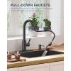 imageFORIOUS Black Kitchen Faucet with Soap Dispenser and Pull Down Sprayer Bar High Arc Single Handle Classic 3 Modes Stainless Steel Faucet for Kitchen Sink Farmhouse RV Laundry CamperMatte Black