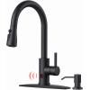 imageFORIOUS Black Kitchen Faucet with Soap Dispenser and Pull Down Sprayer Bar High Arc Single Handle Classic 3 Modes Stainless Steel Faucet for Kitchen Sink Farmhouse RV Laundry CamperMatte Black