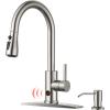 imageFORIOUS Black Kitchen Faucet with Soap Dispenser and Pull Down Sprayer Bar High Arc Single Handle Classic 3 Modes Stainless Steel Faucet for Kitchen Sink Farmhouse RV Laundry CamperStainless Steel