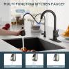 imageFORIOUS Black Kitchen Faucet with Soap Dispenser and Pull Down Sprayer Bar High Arc Single Handle Classic 3 Modes Stainless Steel Faucet for Kitchen Sink Farmhouse RV Laundry CamperMatte Black