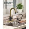 imageFORIOUS Black Kitchen Faucet with Soap Dispenser and Pull Down Sprayer Bar High Arc Single Handle Classic 3 Modes Stainless Steel Faucet for Kitchen Sink Farmhouse RV Laundry CamperBlackGold
