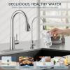 imageFORIOUS Black Kitchen Faucet with Soap Dispenser and Pull Down Sprayer Bar High Arc Single Handle Classic 3 Modes Stainless Steel Faucet for Kitchen Sink Farmhouse RV Laundry CamperStainless Steel