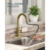 imageFORIOUS Black Kitchen Faucet with Soap Dispenser and Pull Down Sprayer Bar High Arc Single Handle Classic 3 Modes Stainless Steel Faucet for Kitchen Sink Farmhouse RV Laundry CamperGold