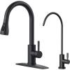 imageFORIOUS Black Kitchen Faucet with Soap Dispenser and Pull Down Sprayer Bar High Arc Single Handle Classic 3 Modes Stainless Steel Faucet for Kitchen Sink Farmhouse RV Laundry CamperMatte Black