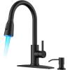 imageFORIOUS Black Kitchen Faucet with Soap Dispenser and Pull Down Sprayer Bar High Arc Single Handle Classic 3 Modes Stainless Steel Faucet for Kitchen Sink Farmhouse RV Laundry CamperMatte Black