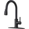 imageFORIOUS Black Kitchen Faucet with Soap Dispenser and Pull Down Sprayer Bar High Arc Single Handle Classic 3 Modes Stainless Steel Faucet for Kitchen Sink Farmhouse RV Laundry CamperMatte Black