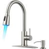 imageFORIOUS Black Kitchen Faucet with Soap Dispenser and Pull Down Sprayer Bar High Arc Single Handle Classic 3 Modes Stainless Steel Faucet for Kitchen Sink Farmhouse RV Laundry CamperStainless Steel
