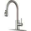 imageFORIOUS Black Kitchen Faucet with Soap Dispenser and Pull Down Sprayer Bar High Arc Single Handle Classic 3 Modes Stainless Steel Faucet for Kitchen Sink Farmhouse RV Laundry CamperStainless Steel