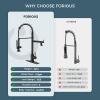 imageFORIOUS Black Kitchen Faucets Commercial High Pressure Pull Down Sink Faucet with Sprayer DoubleFunction Stainless Steel Spring for Restaurant Bar Laundry
