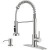 imageFORIOUS Black Kitchen Sink Faucet with Sprayer Stainless Steel Bar Faucet Single Handle with Deck Plate Commercial Pull Out Faucet for Kitchen Sink Farmhouse Bar RV CamperStainless Steel