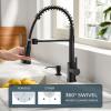 imageFORIOUS Black Kitchen Sink Faucet with Sprayer Stainless Steel Bar Faucet Single Handle with Deck Plate Commercial Pull Out Faucet for Kitchen Sink Farmhouse Bar RV CamperMatte Black